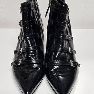 Nine West Black Patent Leather Buckle Ankle Boots